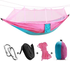 Hammock with Mosquito Net,Outdoor Double Camping Hammock,Lightweight Nylon Parachute Hammocks for Hiking Travel Beach Light Pink 260x140cm