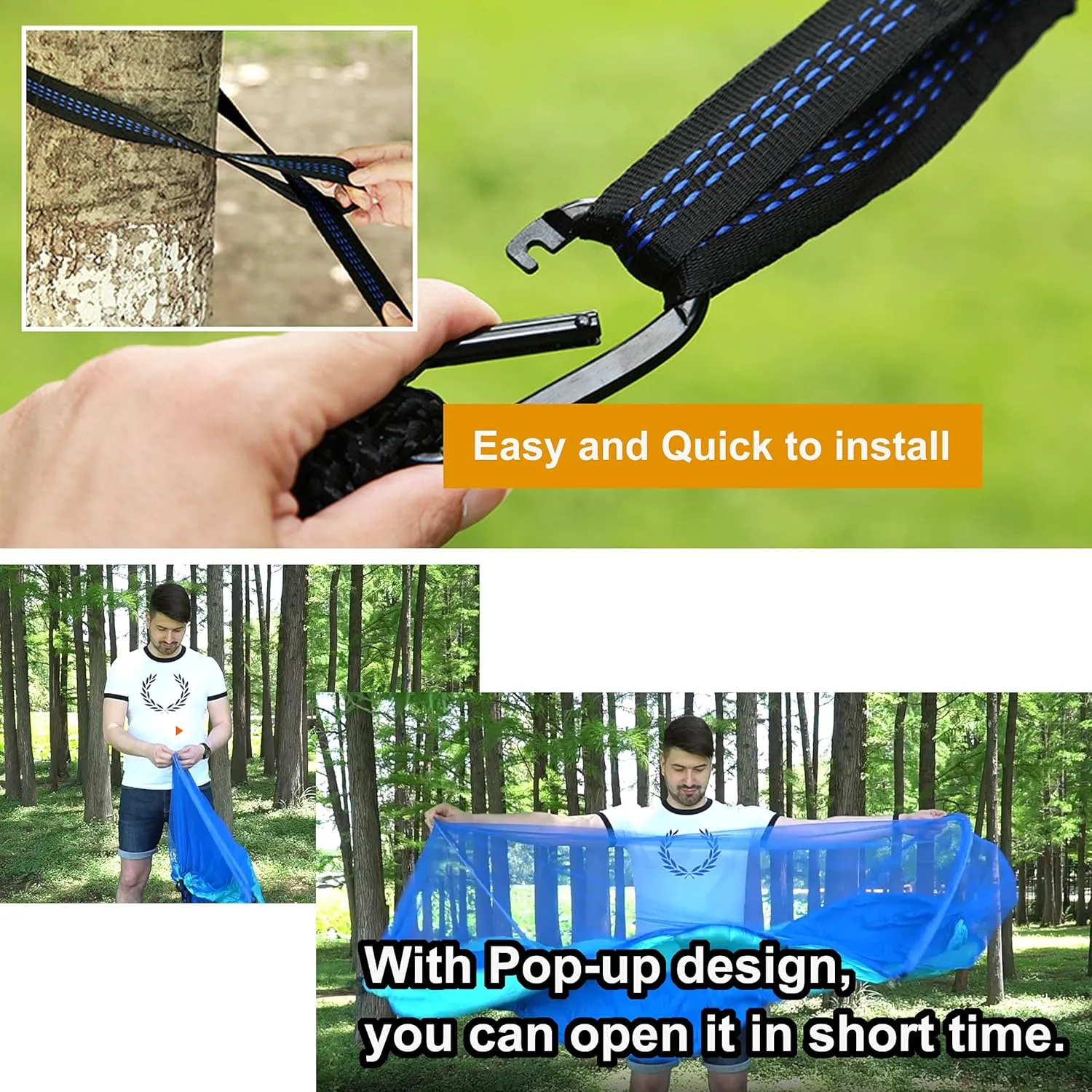 Hammock with Net Lightweight Portable Single Double Hammock Swing Sleeping Bed Outdoor Picnic Hiking Camping Backpacking Travel Backyard Beach Easy to Install Setup (Gray and Orange)