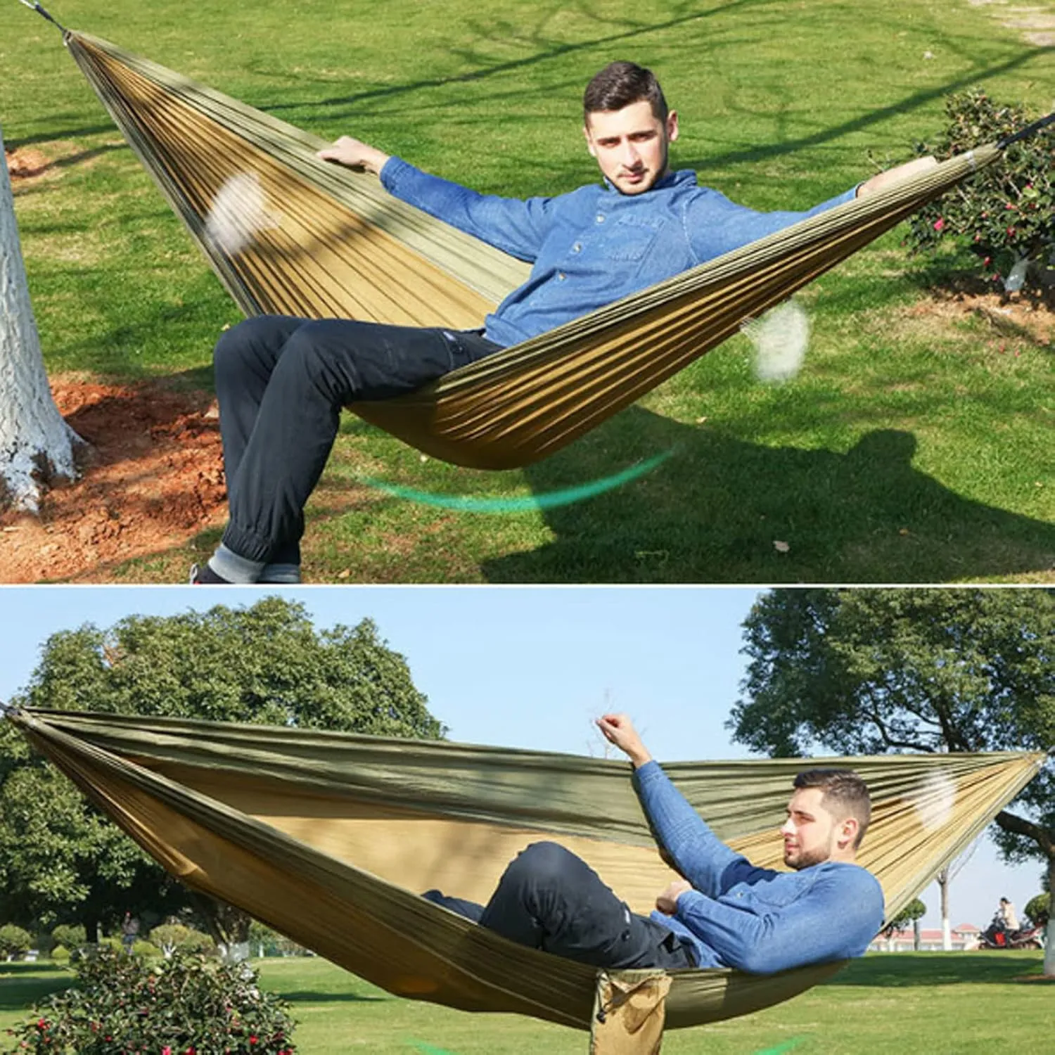 Hammocks Camping Hammock Anti-Tear Durable Hammock Double Portable Safety Parachute Hammock with 2 Tree Straps for Adventure Travel Kit Outdoor Hammock
