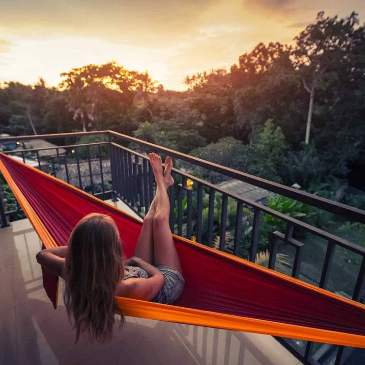 Hammocks Camping Hammock Anti-Tear Durable Hammock Double Portable Safety Parachute Hammock with 2 Tree Straps for Adventure Travel Kit Outdoor Hammock