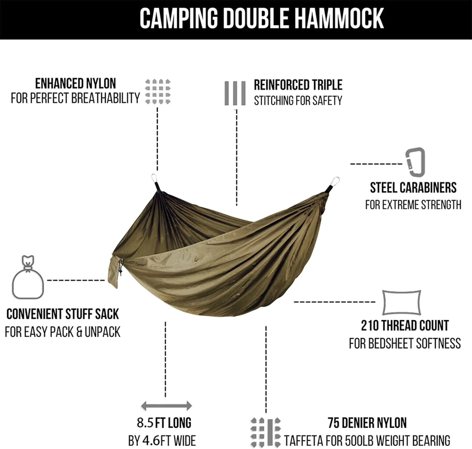 Hammocks Camping Hammock Anti-Tear Durable Hammock Double Portable Safety Parachute Hammock with 2 Tree Straps for Adventure Travel Kit Outdoor Hammock