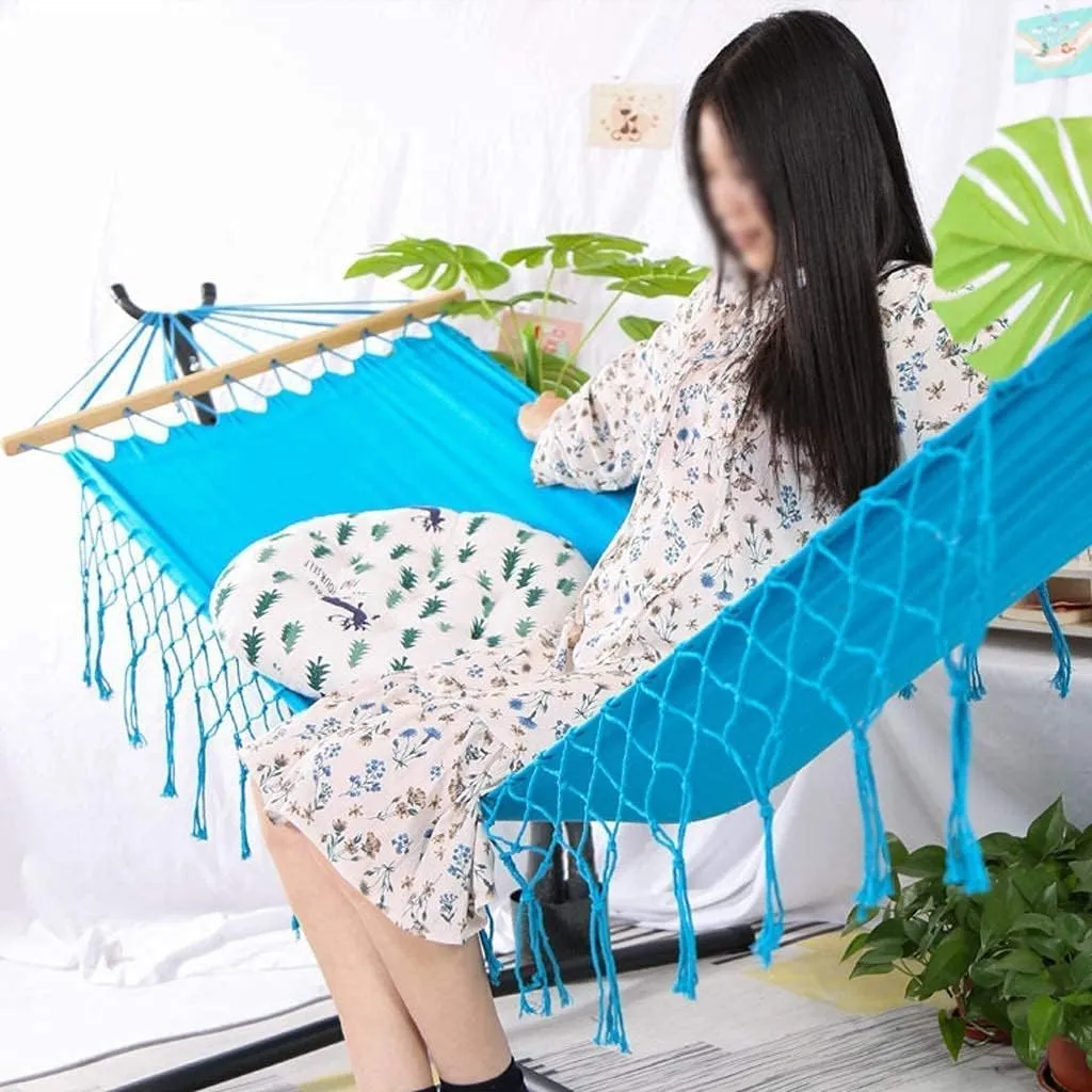 Hammocks for Outside Recreation Canvas Fringed Hammock Lace Comfortable Foldable Hammock Swing Chair for Outdoor Beach Garden Backyard Hammock Camping, 200*80cm, Blue