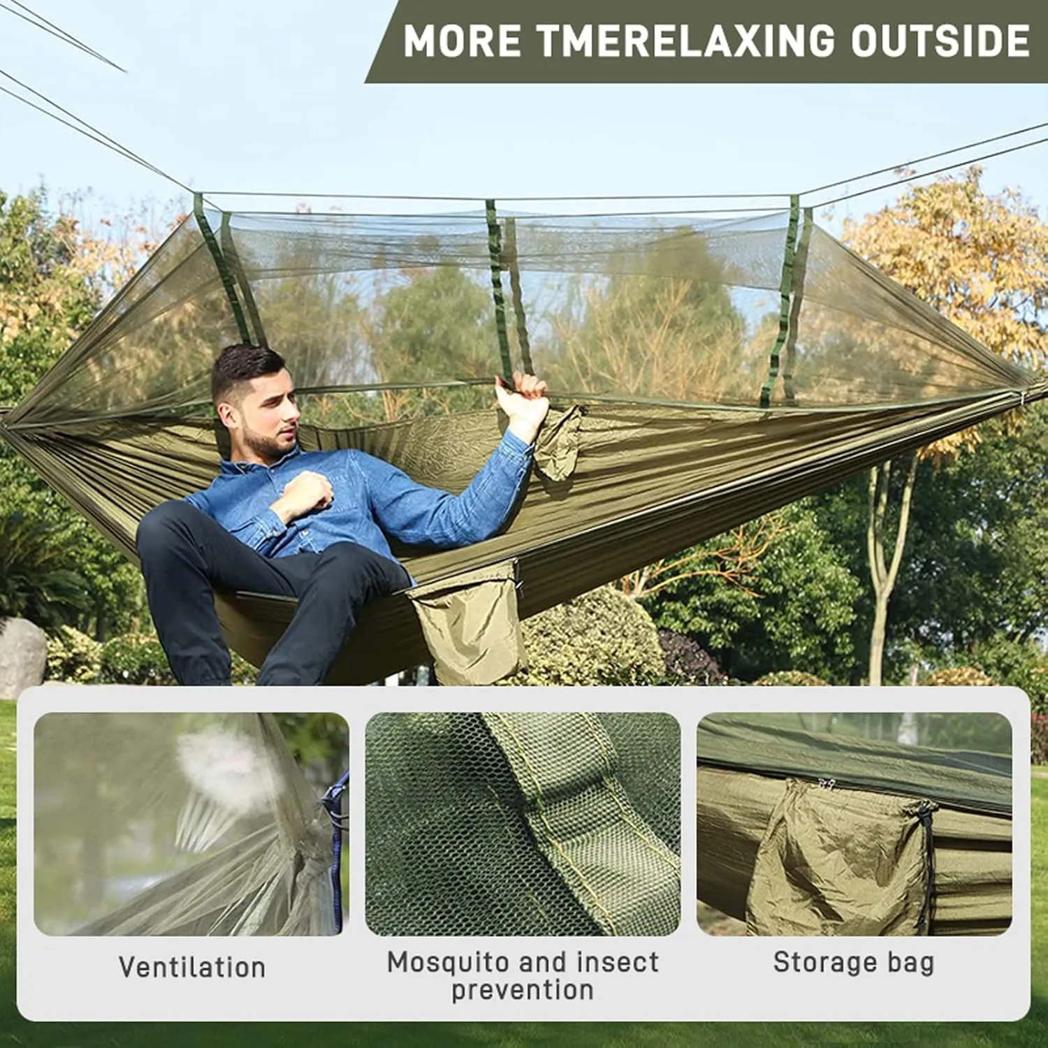 Hammocks Hammock 260x140cm Camping Hammock Ultralight Hammock Double Hanging Sleeping Bed Swing with Tree Straps for Survival Hiking Patio Outdoor Hammock, Bblue