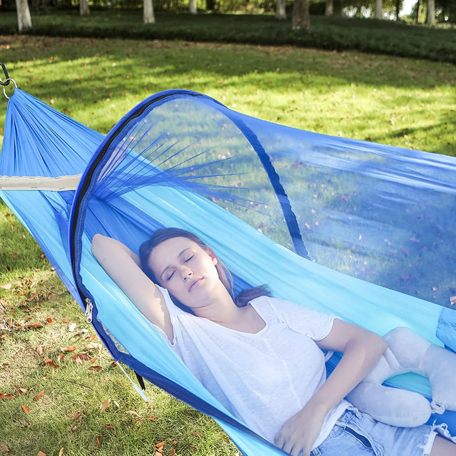 Hammocks Hammock Portable Camping Hammock with Mosquito Net Double & Single Hammock Nylon Hammock for Outdoor Indoor Patio Hiking Beach Hammocks for Outside
