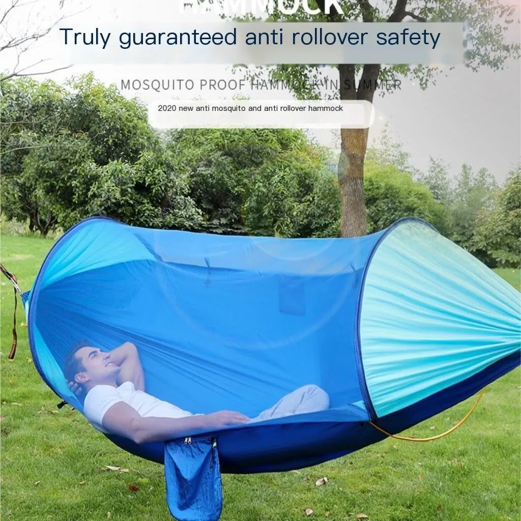 Hamock Anti-Rollover Hammock Quick-Open Mosquito Net Outdoor Home Hammock Camping Outdoor Double Mosquito Proof Tent Hanmock(Blue)