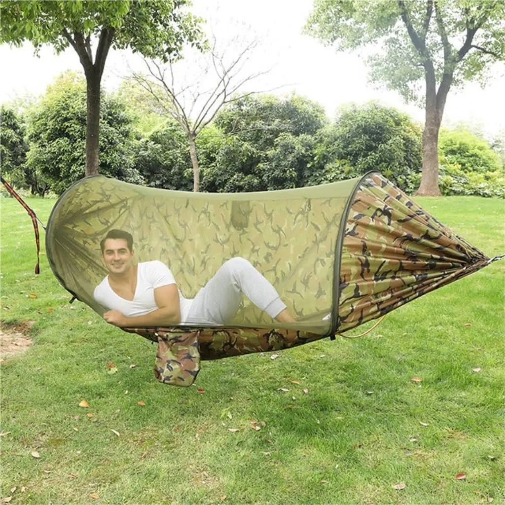 Hamock Anti-Rollover Hammock Quick-Open Mosquito Net Outdoor Home Hammock Camping Outdoor Double Mosquito Proof Tent Hanmock(Blue)
