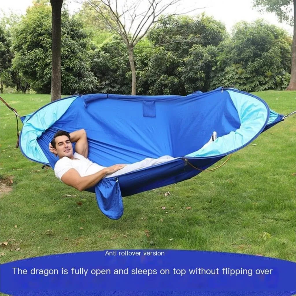 Hamock Anti-Rollover Hammock Quick-Open Mosquito Net Outdoor Home Hammock Camping Outdoor Double Mosquito Proof Tent Hanmock(Blue)