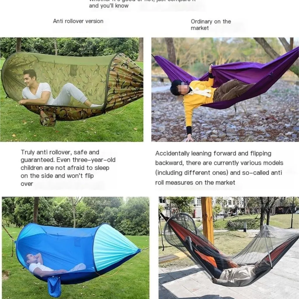 Hamock Anti-Rollover Hammock Quick-Open Mosquito Net Outdoor Home Hammock Camping Outdoor Double Mosquito Proof Tent Hanmock(Blue)