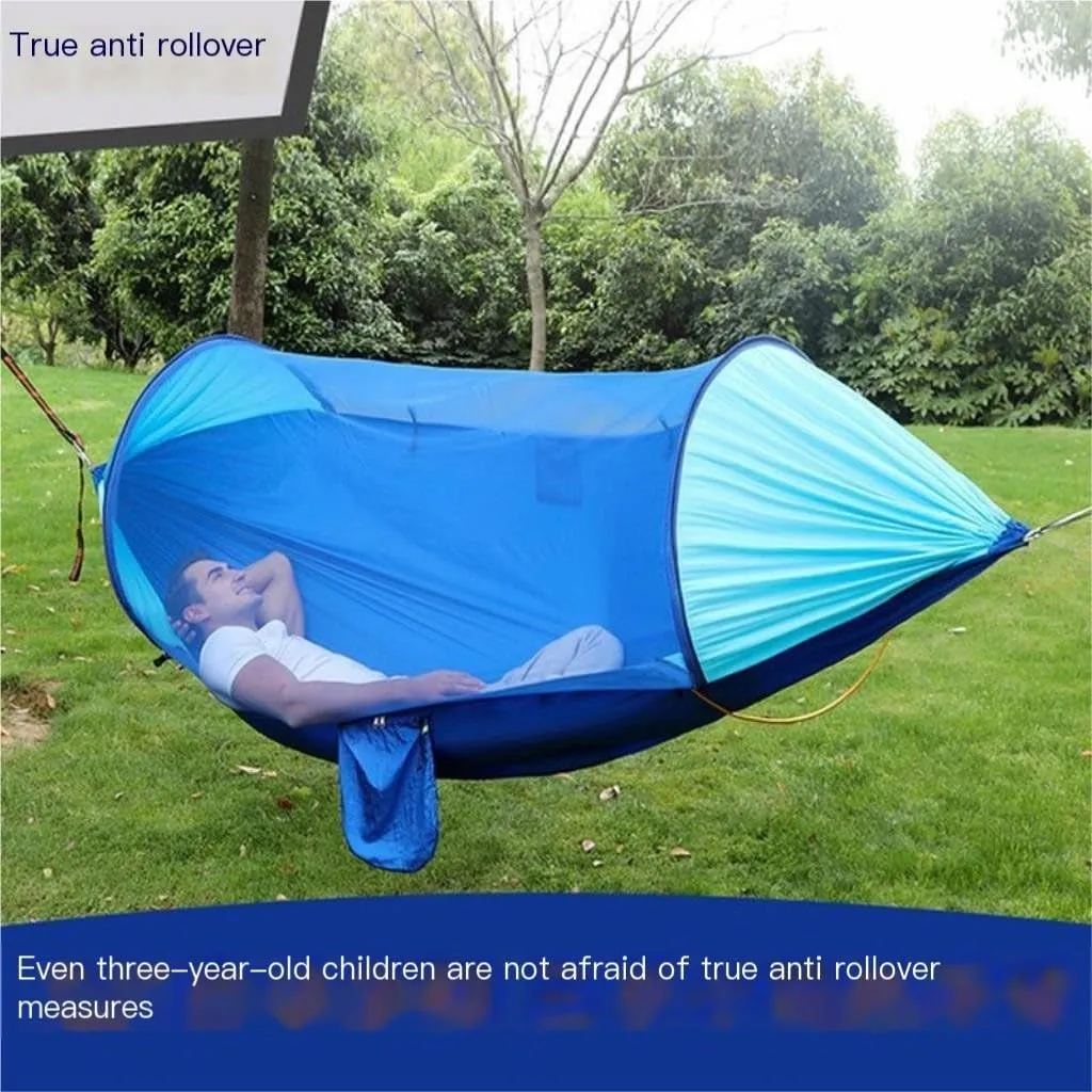 Hamock Anti-Rollover Hammock Quick-Open Mosquito Net Outdoor Home Hammock Camping Outdoor Double Mosquito Proof Tent Hanmock(Blue)