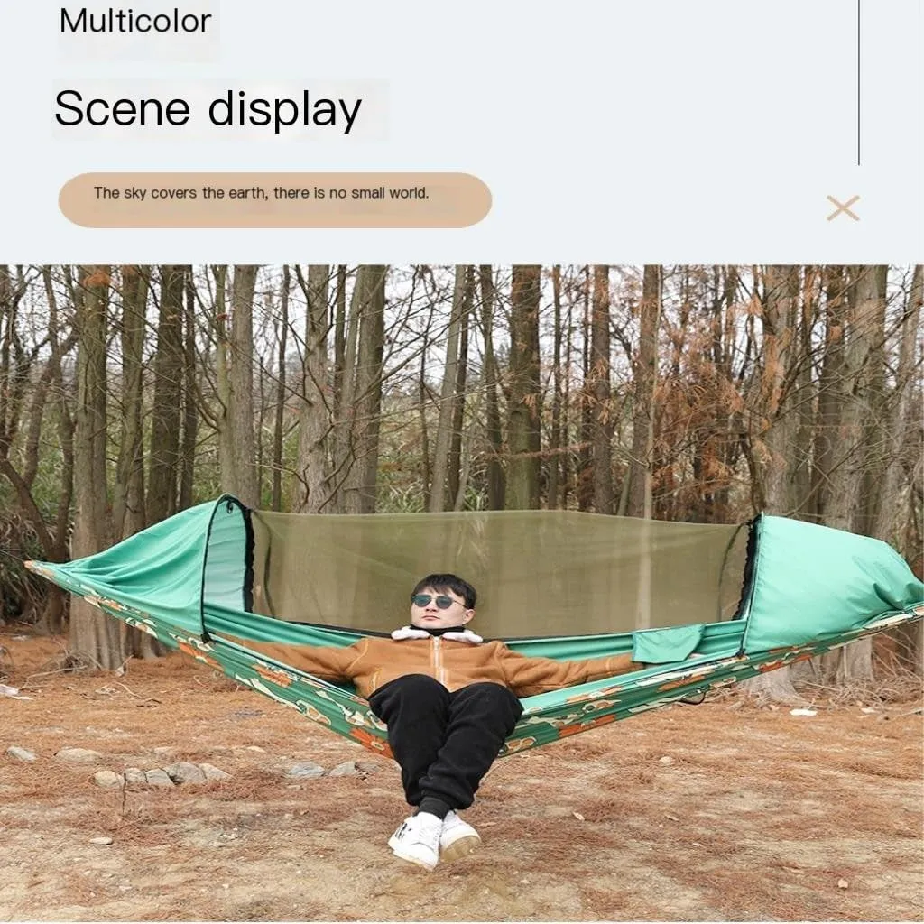 Hamock Automatic Quick-Open Pole Double-Layer Hammock with Sunshade Outdoor Camper Double Hammock with Mosquito Net Hanmock(C)