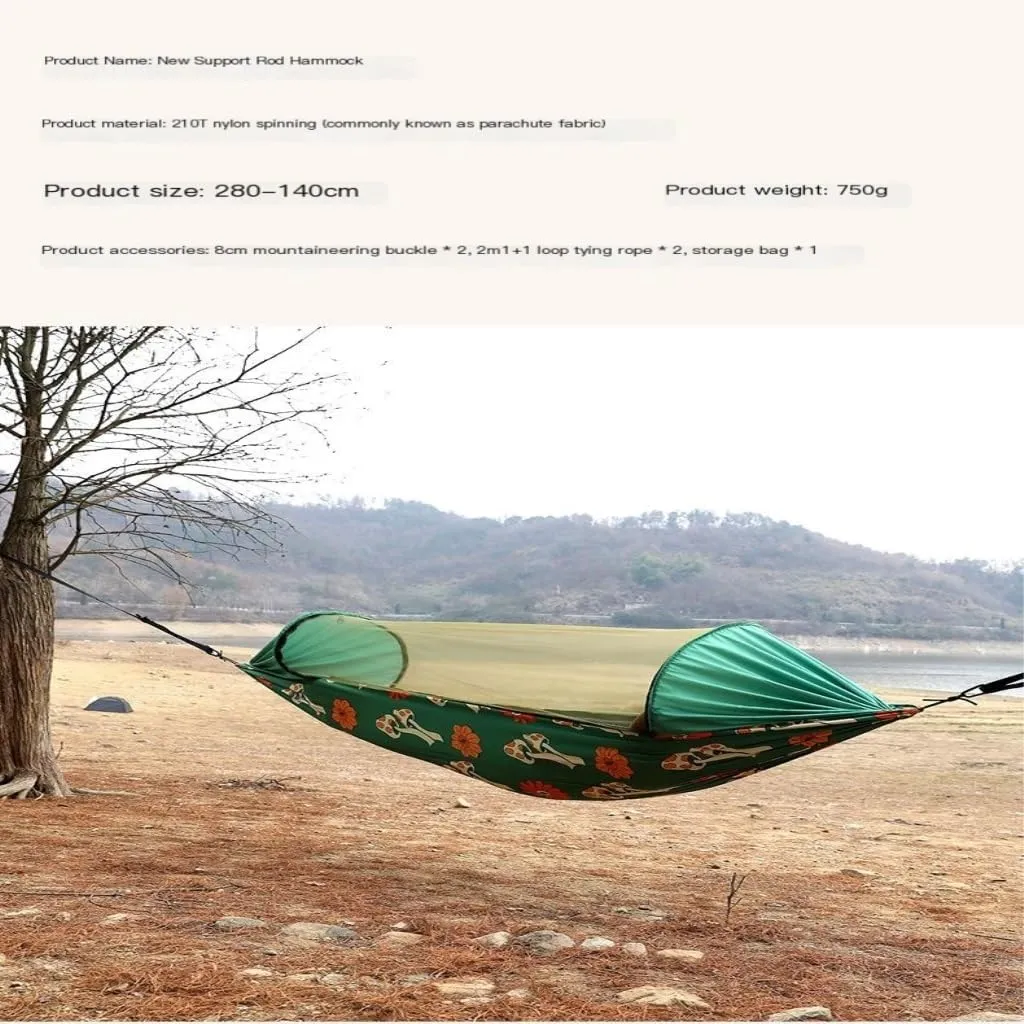 Hamock Automatic Quick-Open Pole Double-Layer Hammock with Sunshade Outdoor Camper Double Hammock with Mosquito Net Hanmock(C)