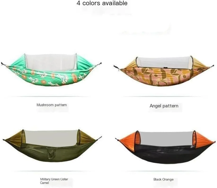 Hamock Automatic Quick-Open Pole Double-Layer Hammock with Sunshade Outdoor Camper Double Hammock with Mosquito Net Hanmock(C)