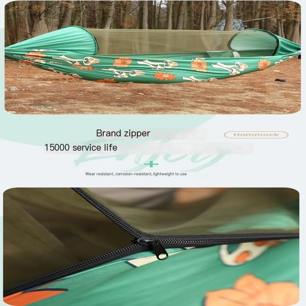 Hamock Automatic Quick-Open Pole Double-Layer Hammock with Sunshade Outdoor Camper Double Hammock with Mosquito Net Hanmock(C)