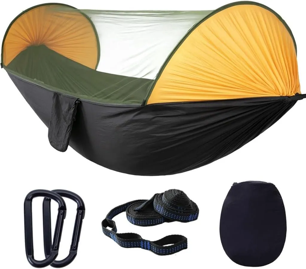 Hamock Automatic Quick-Opening Mosquito Net Hammock Camping Outdoor Sunshade Anti-Mosquito Hammock Tent Indoor Swing Hanmock(Blue)