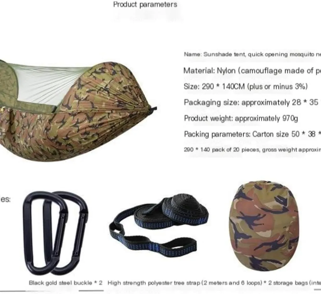 Hamock Automatic Quick-Opening Mosquito Net Hammock Camping Outdoor Sunshade Anti-Mosquito Hammock Tent Indoor Swing Hanmock(Blue)