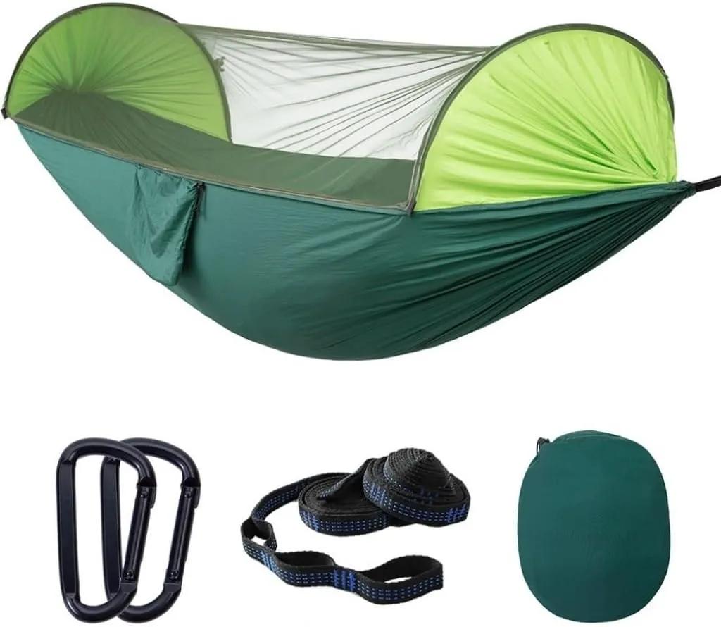 Hamock Automatic Quick-Opening Mosquito Net Hammock Camping Outdoor Sunshade Anti-Mosquito Hammock Tent Indoor Swing Hanmock(Blue)