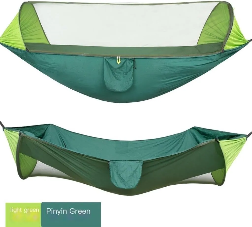 Hamock Automatic Quick-Opening Mosquito Net Hammock Camping Outdoor Sunshade Anti-Mosquito Hammock Tent Indoor Swing Hanmock(Blue)