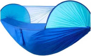 Hamock Automatic Quick-Opening Mosquito Net Hammock Camping Outdoor Sunshade Anti-Mosquito Hammock Tent Indoor Swing Hanmock(Blue)