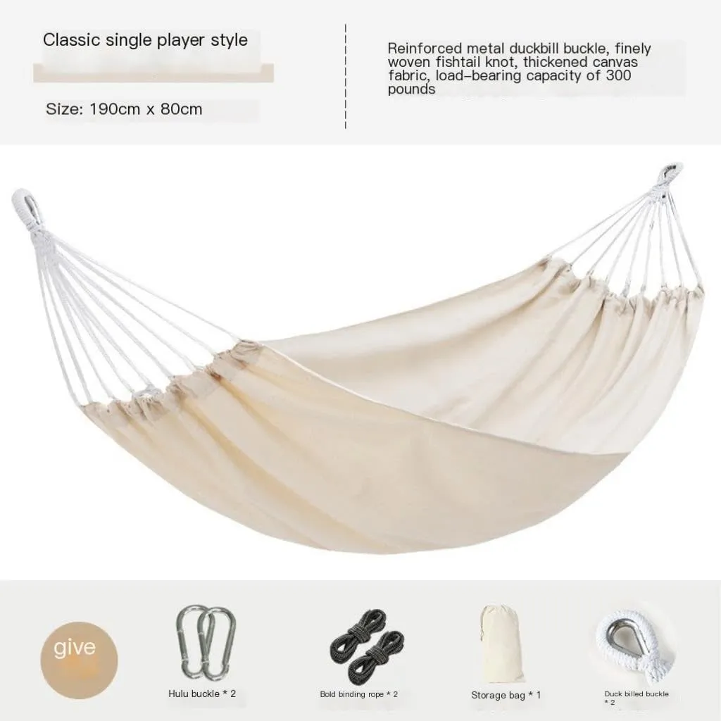 Hamock Beige Hammock Outdoor Swing Summer Camping W Anti-Rollover Home Indoor Single Double Adult Dormitory Hanmock(Beige,D)