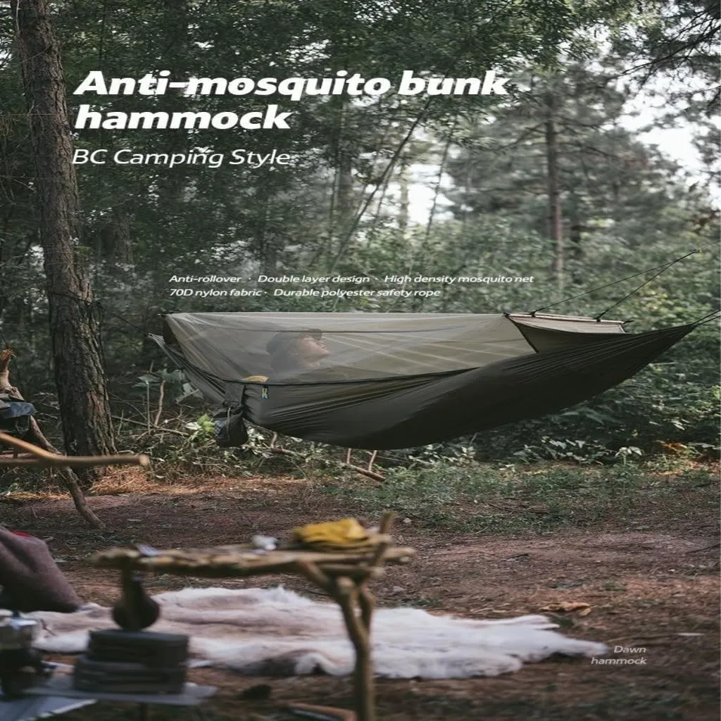Hamock Hammock Outdoor Camping Outdoor Camping Double-Layer Anti-Mosquito Hammock Breathable Hanging Tree Tent Hanmock(Green)