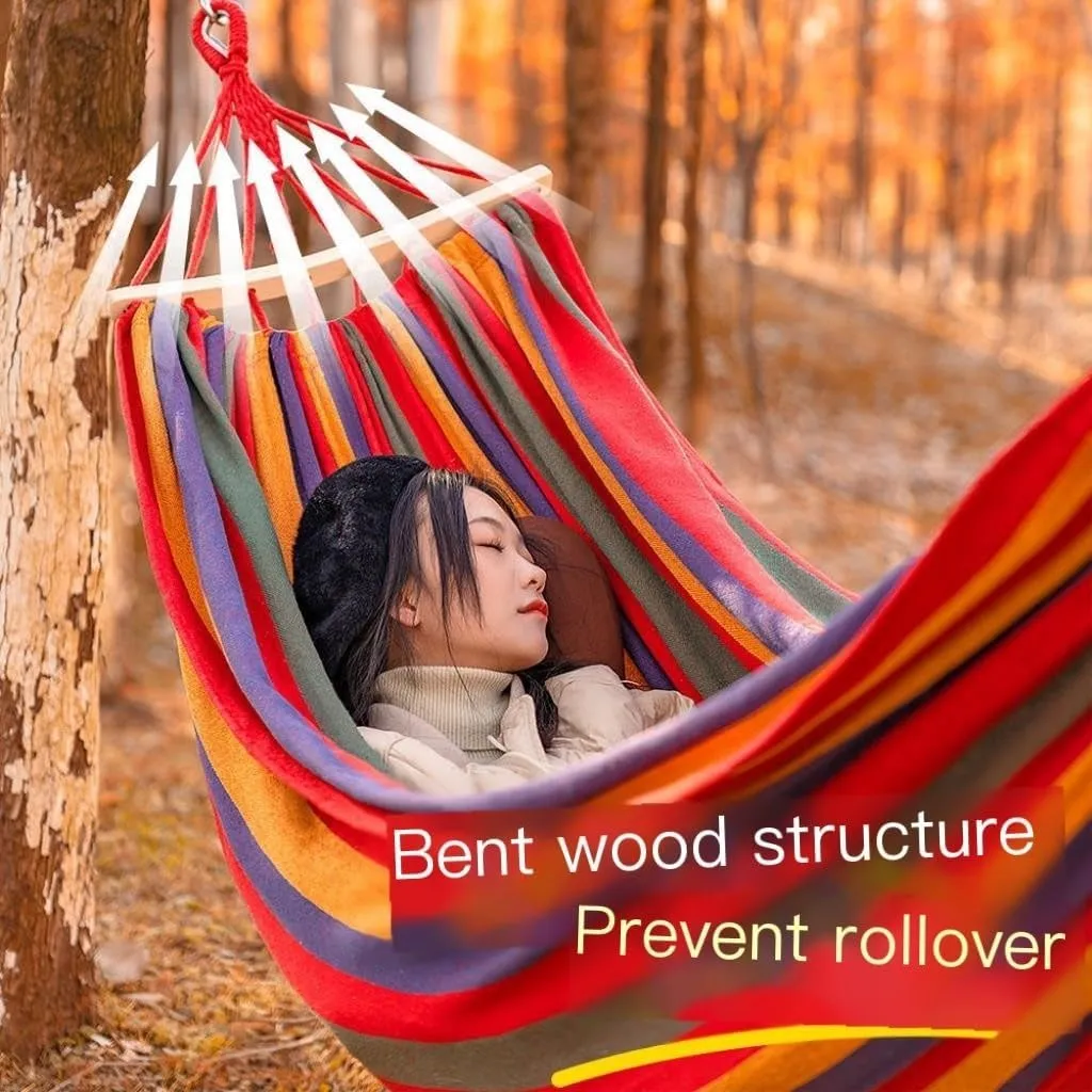 Hamock Hammock Outdoor Swing Adult Thickened Canvas Camping Leisure Single and Double Dormitory Hanging Chair Hanmock(Blue,261 * 80cm)