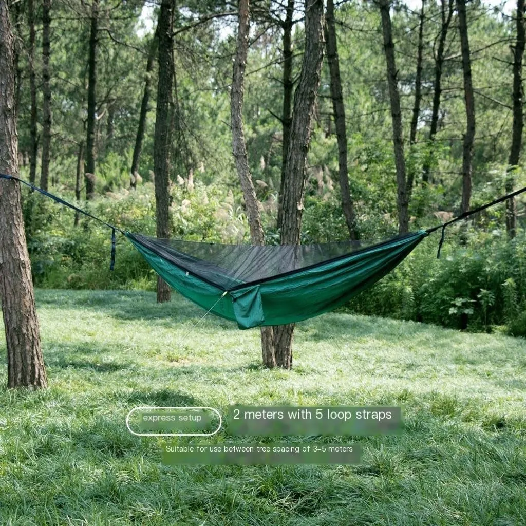 Hamock Hammock Parachute Cloth Outdoor Anti-Rollover Camping Huwai Swing with Mosquito Net Net Bed Outdoor Adult Hanmock(A)