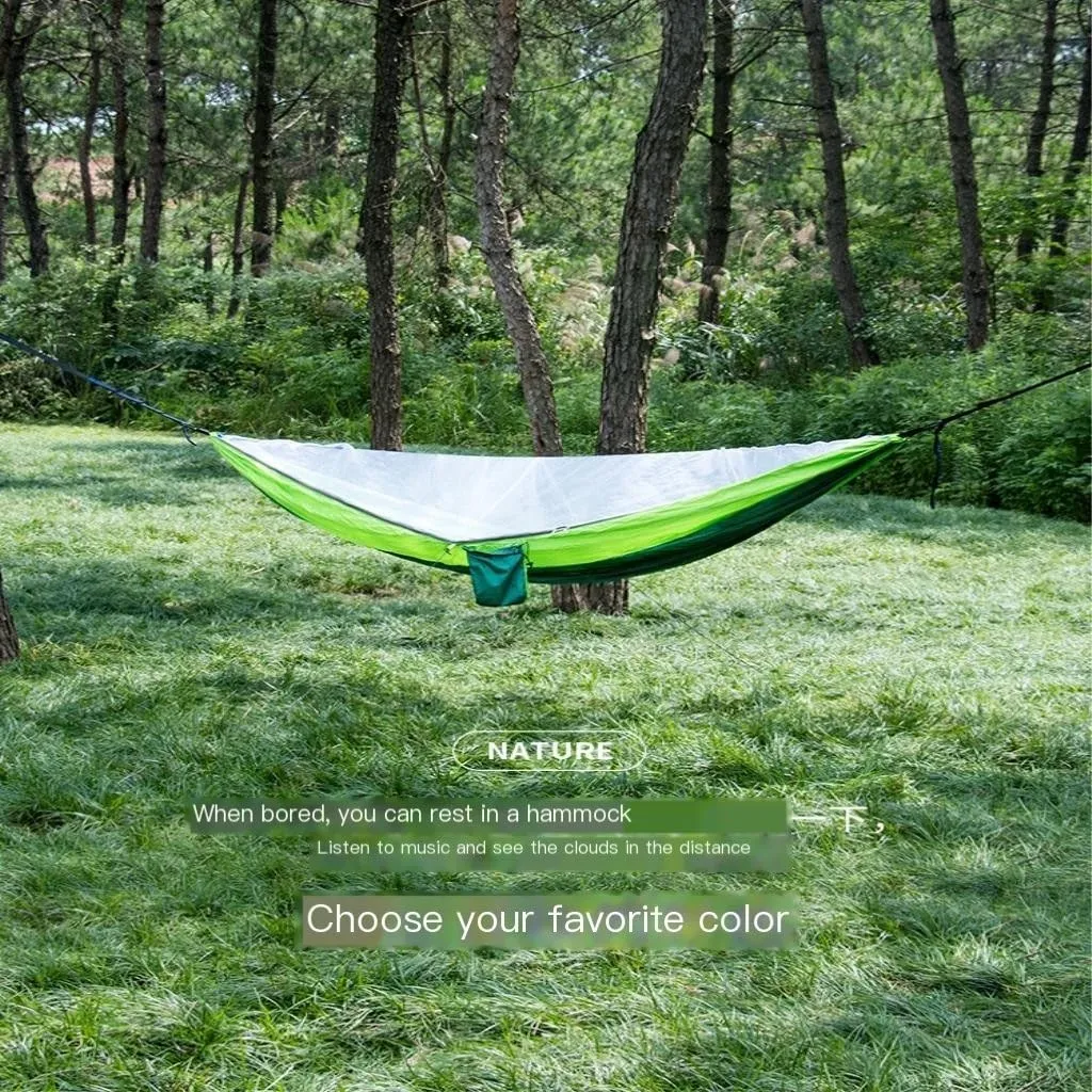 Hamock Hammock Parachute Cloth Outdoor Anti-Rollover Camping Huwai Swing with Mosquito Net Net Bed Outdoor Adult Hanmock(A)