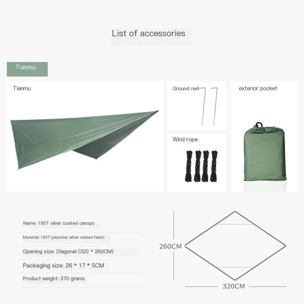 Hamock Mosquito Net Hammock Canopy Set Outdoor Camping Quick Opening Hammock Plus Rainproof Sunshade Canopy Hanmock(C)