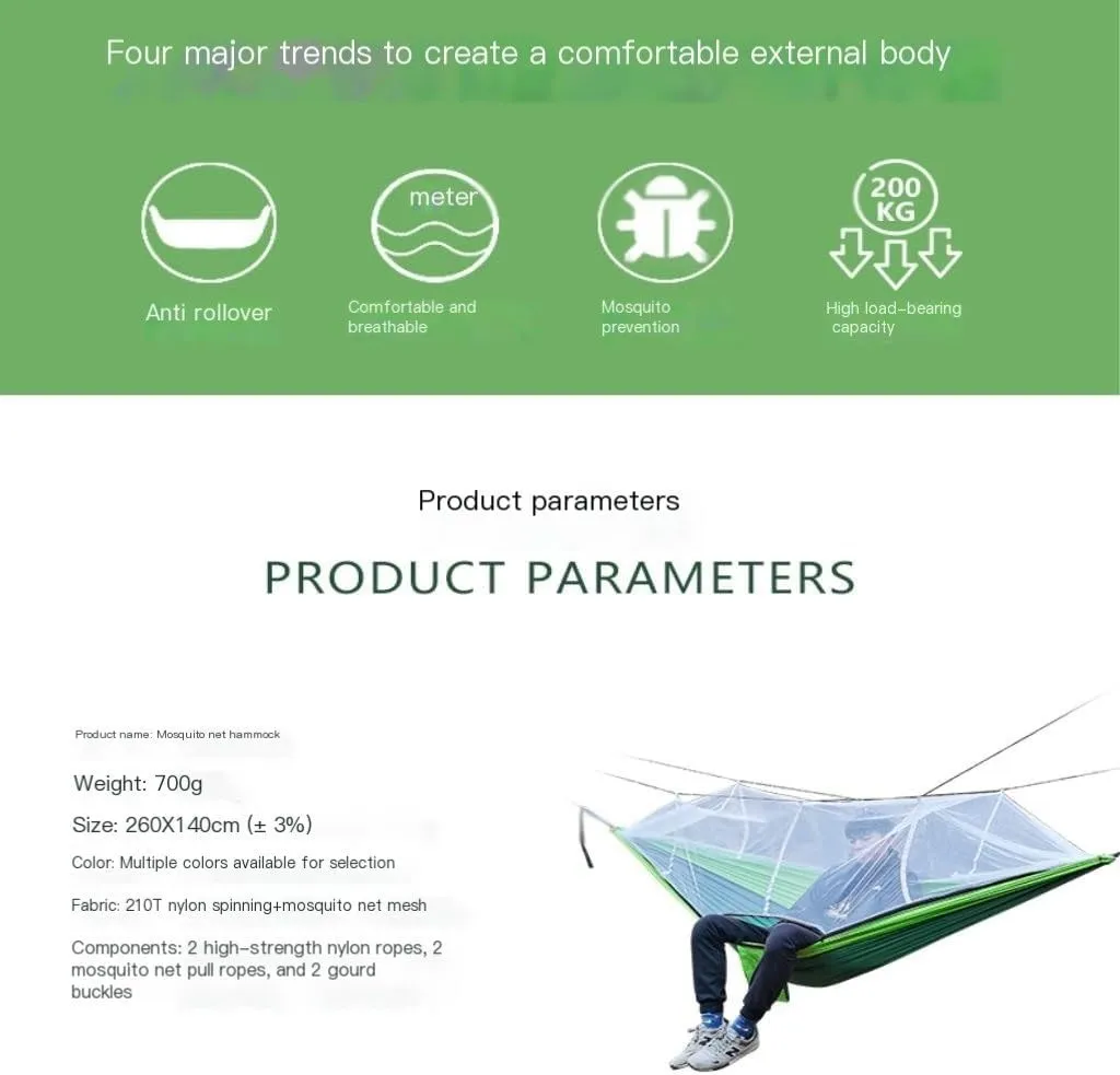 Hamock Multifunctional Outdoor Hammocks, with Mosquito Net, Enjoy a Comfortable Camping Time Hanmock(Green)