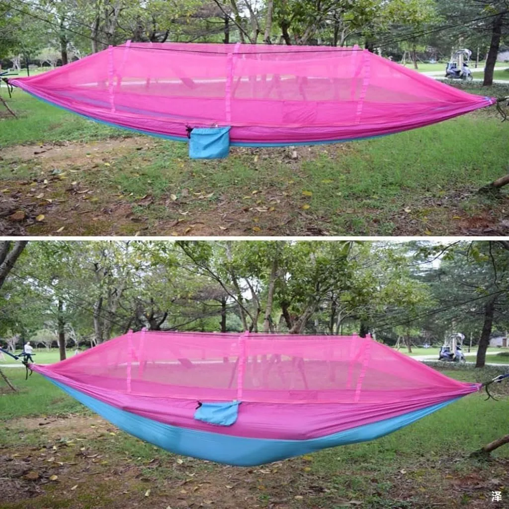 Hamock Outdoor Camping Mosquito Net Hammock Nylon Parachute Cloth Hammock with Mosquito Net Outdoor Swing Hammock Hanmock(B)