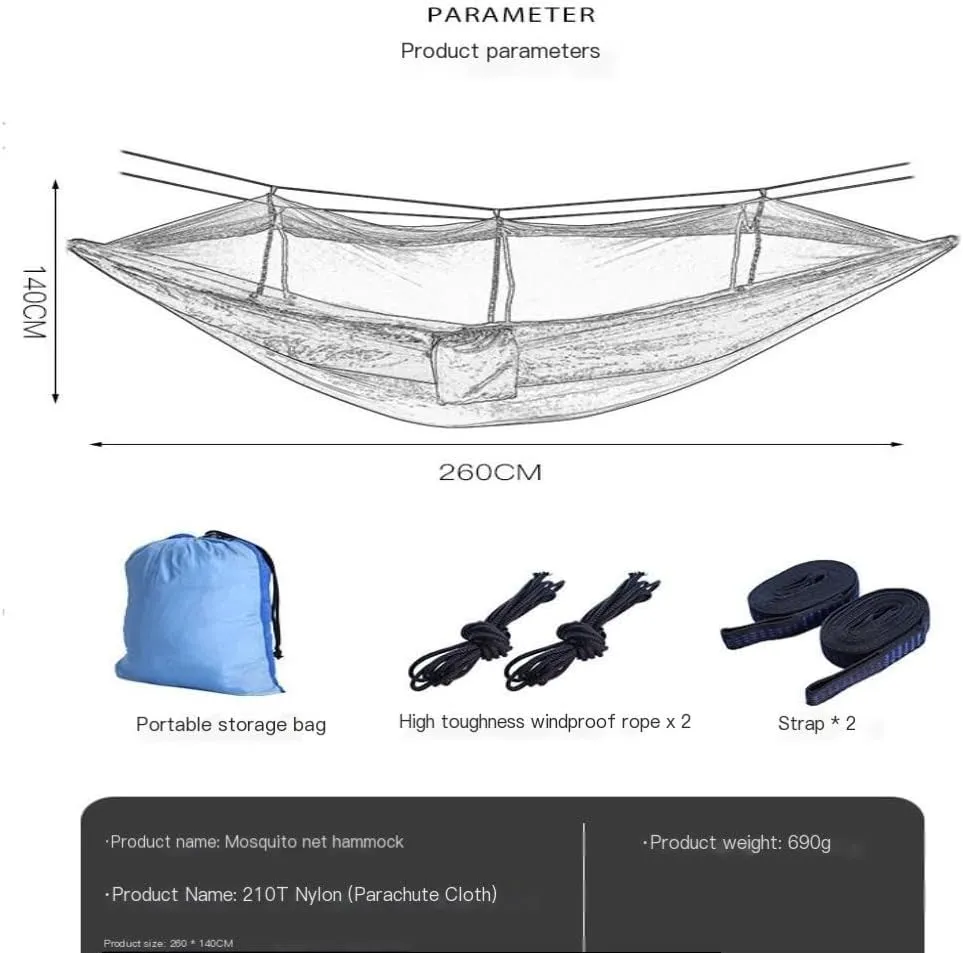 Hamock Outdoor Camping Mosquito Net Hammock Nylon Parachute Cloth Hammock with Mosquito Net Outdoor Swing Hammock Hanmock(B)