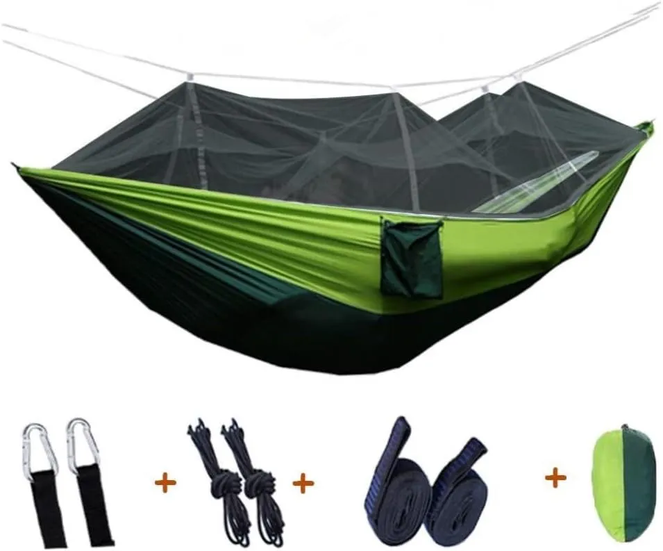 Hamock Outdoor Camping Mosquito Net Hammock Nylon Parachute Cloth Hammock with Mosquito Net Outdoor Swing Hammock Hanmock(B)