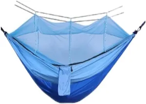 Hamock Outdoor Camping Mosquito Net Hammock Nylon Parachute Cloth Hammock with Mosquito Net Outdoor Swing Hammock Hanmock(B)