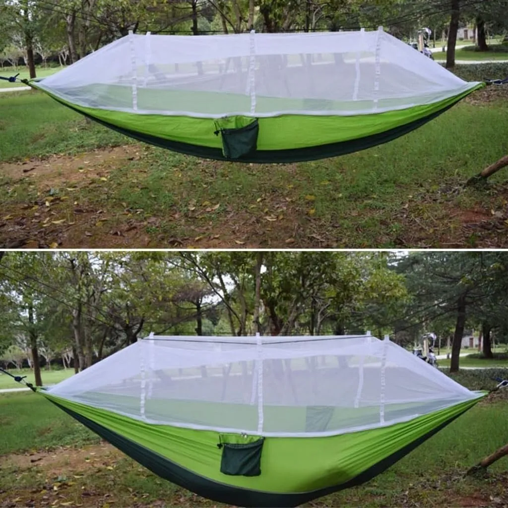 Hamock Outdoor Camping Mosquito Net Hammock Nylon Parachute Cloth Hammock with Mosquito Net Outdoor Swing Hammock Hanmock(B)