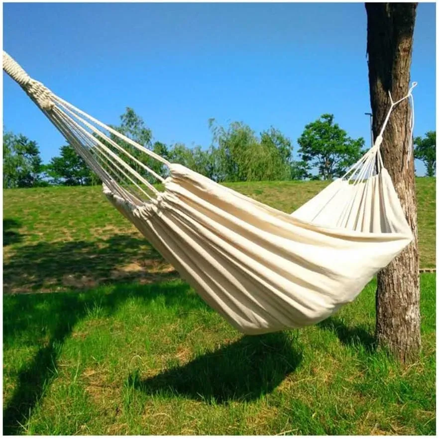 Hamock Outdoor Camping White Canvas Outdoor Hammock Solid Color 2 Meter Single and Double Hammock Outdoor Hammock Hanmock(200 * 150cm)