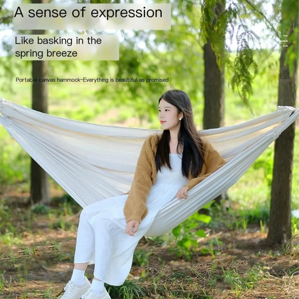 Hamock Outdoor Thickened Canvas Outdoor Bent Wooden Stick Hanging Sheet Double Hammock Swing Dormitory Camping Hanmock(A)