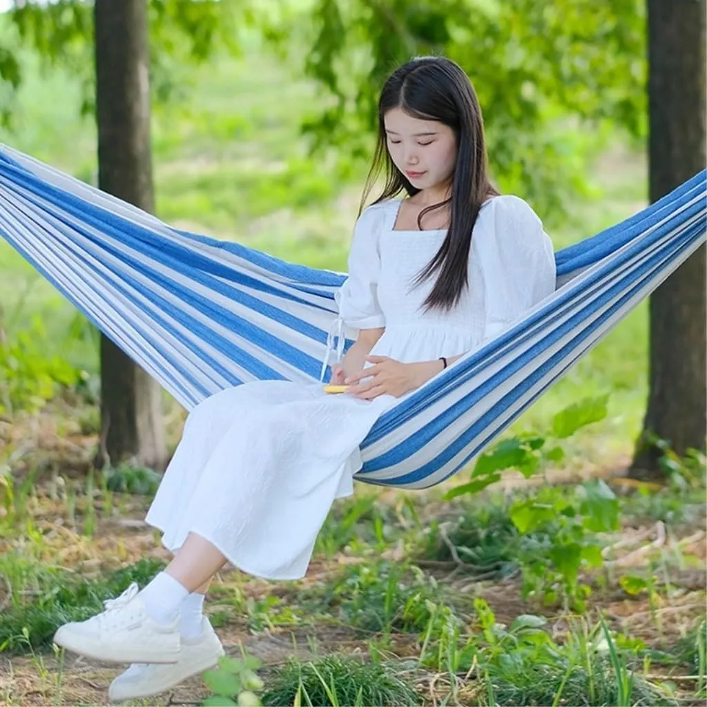 Hamock Outdoor Thickened Canvas Outdoor Bent Wooden Stick Hanging Sheet Double Hammock Swing Dormitory Camping Hanmock(A)