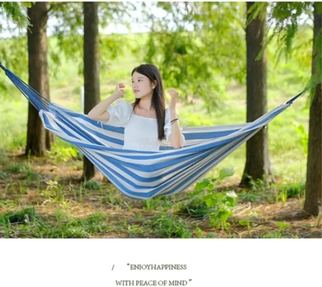 Hamock Outdoor Thickened Canvas Outdoor Bent Wooden Stick Hanging Sheet Double Hammock Swing Dormitory Camping Hanmock(A)