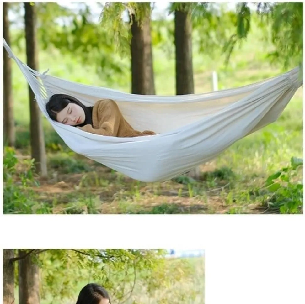 Hamock Outdoor Thickened Canvas Outdoor Bent Wooden Stick Hanging Sheet Double Hammock Swing Dormitory Camping Hanmock(A)