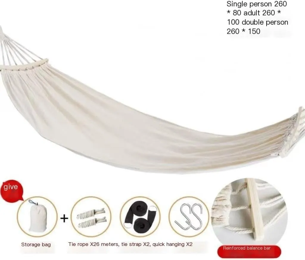 Hamock Outdoor Thickened Canvas Outdoor Bent Wooden Stick Hanging Sheet Double Hammock Swing Dormitory Camping Hanmock(A)