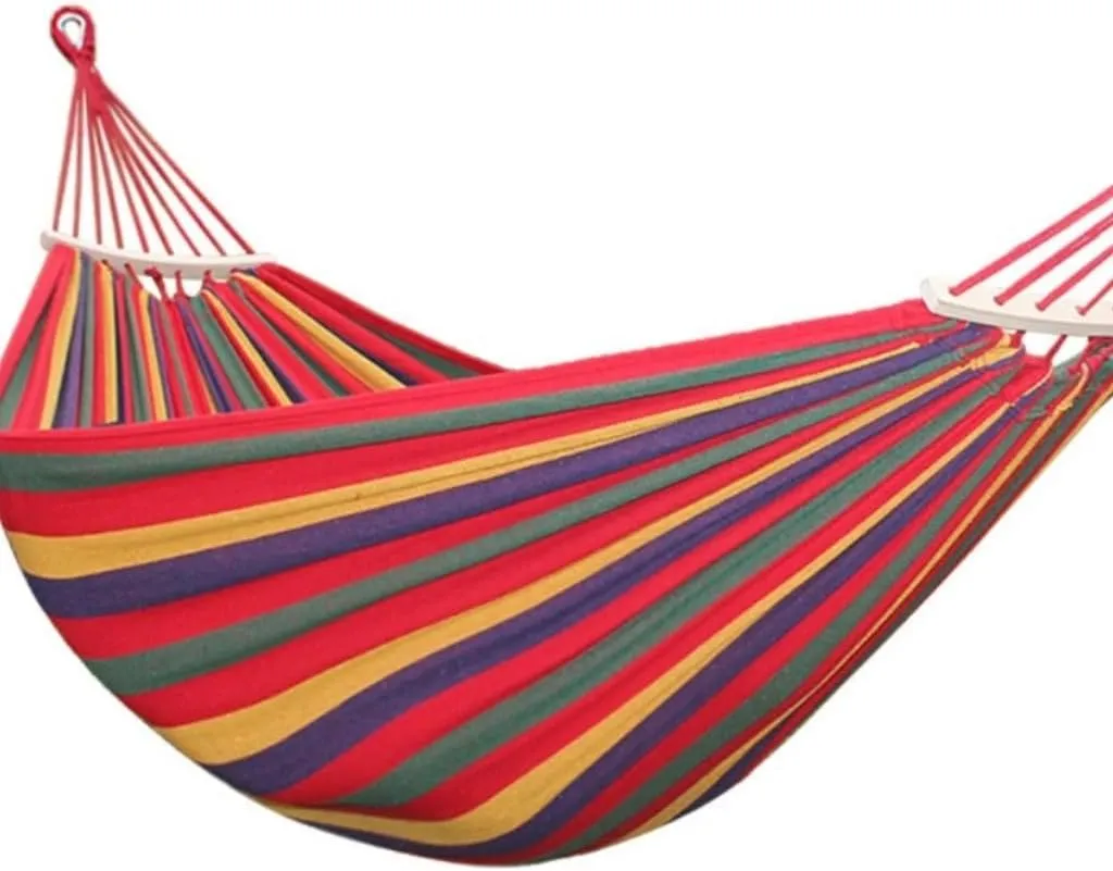 Hamock Outdoor Thickened Canvas Outdoor Bent Wooden Stick Hanging Sheet Double Hammock Swing Dormitory Camping Hanmock(A)