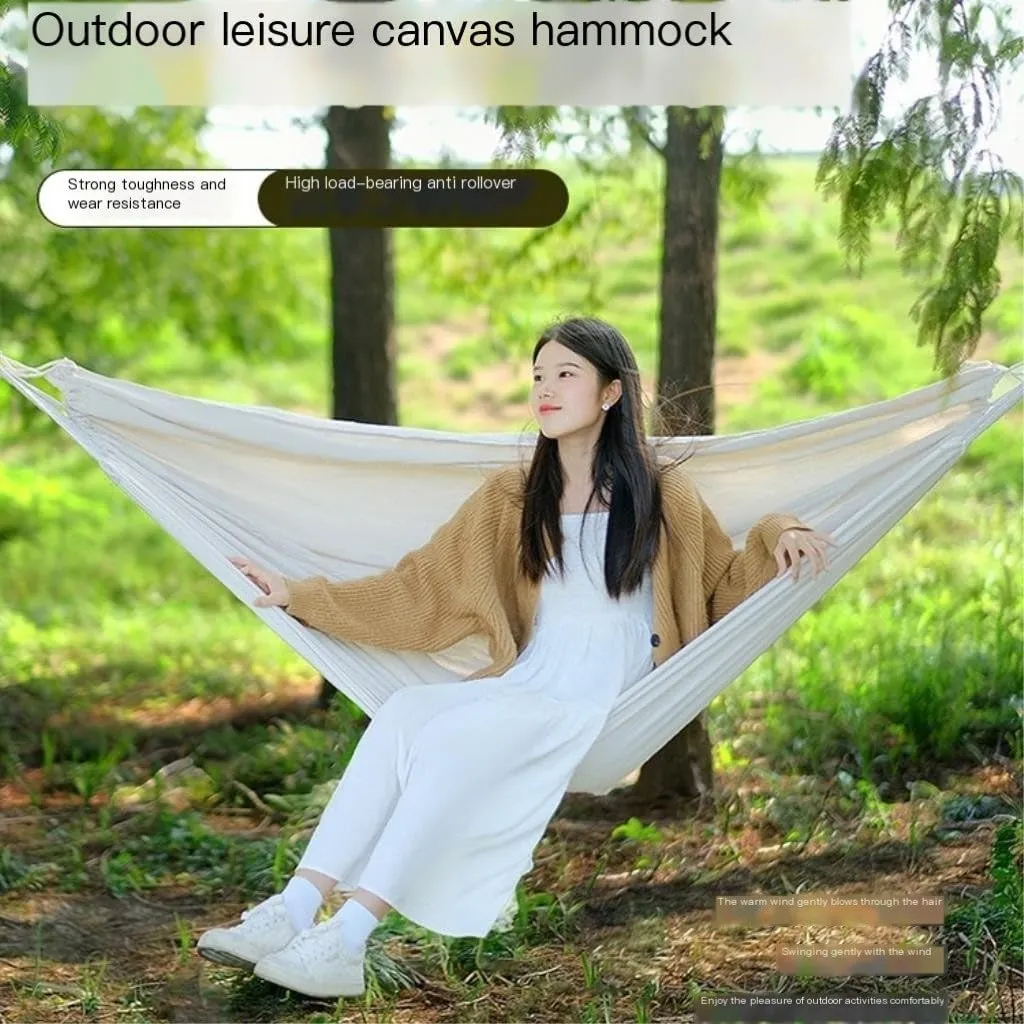 Hamock Outdoor Thickened Canvas Outdoor Bent Wooden Stick Hanging Sheet Double Hammock Swing Dormitory Camping Hanmock(A)