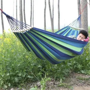 Hamock Outdoor Thickened Canvas Outdoor Bent Wooden Stick Hanging Sheet Double Hammock Swing Dormitory Camping Hanmock(Red,A)