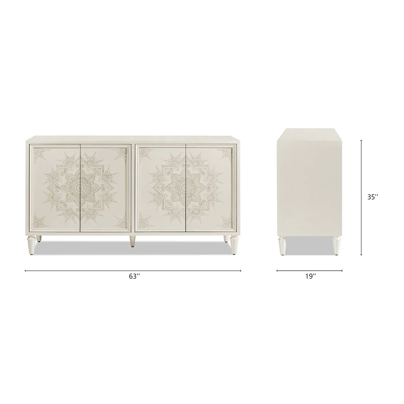 Hand Mandala Lacquered Off-White Durable Exclusive options Sideboard Mahal - Painted Ivory -