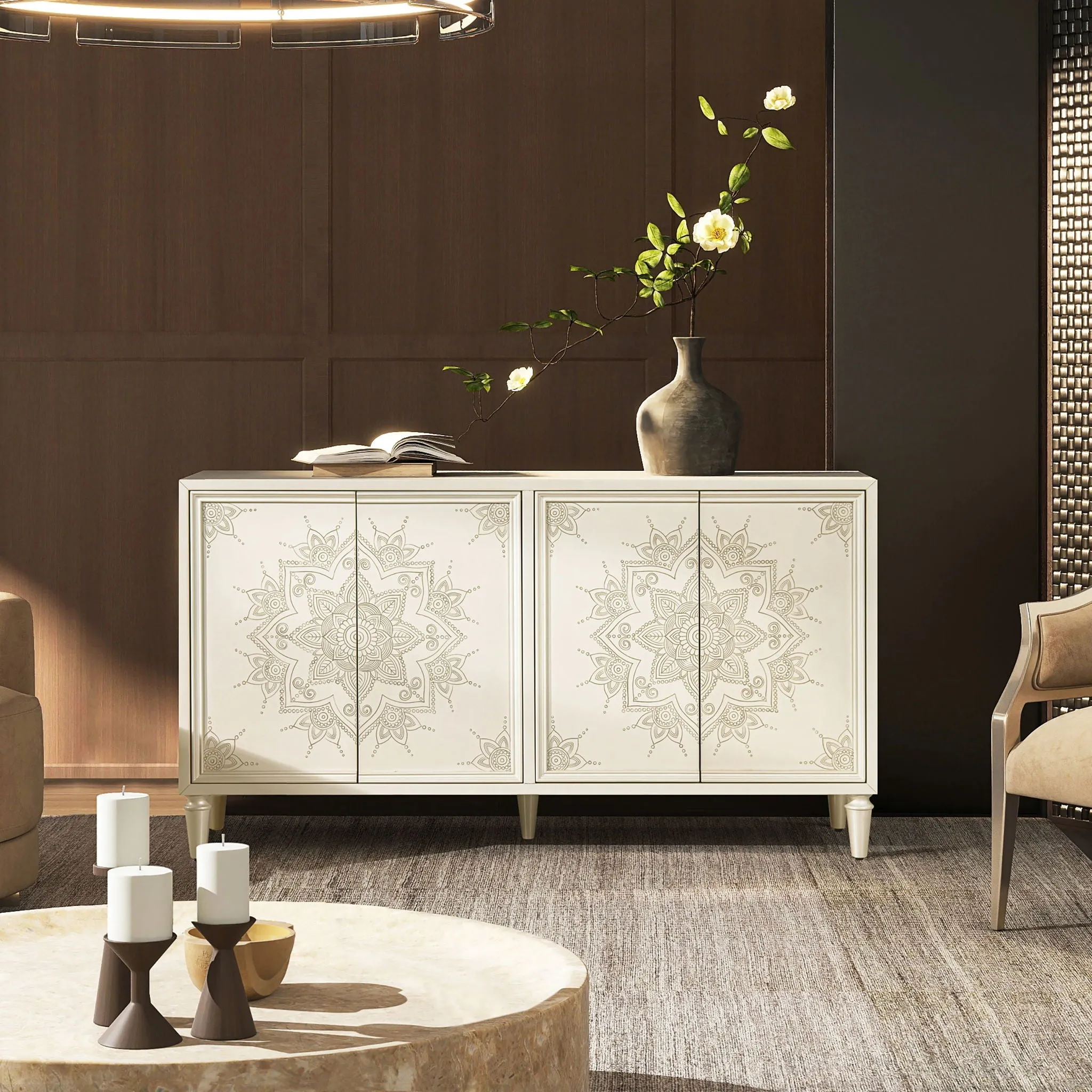 Hand Mandala Lacquered Off-White Durable Exclusive options Sideboard Mahal - Painted Ivory -