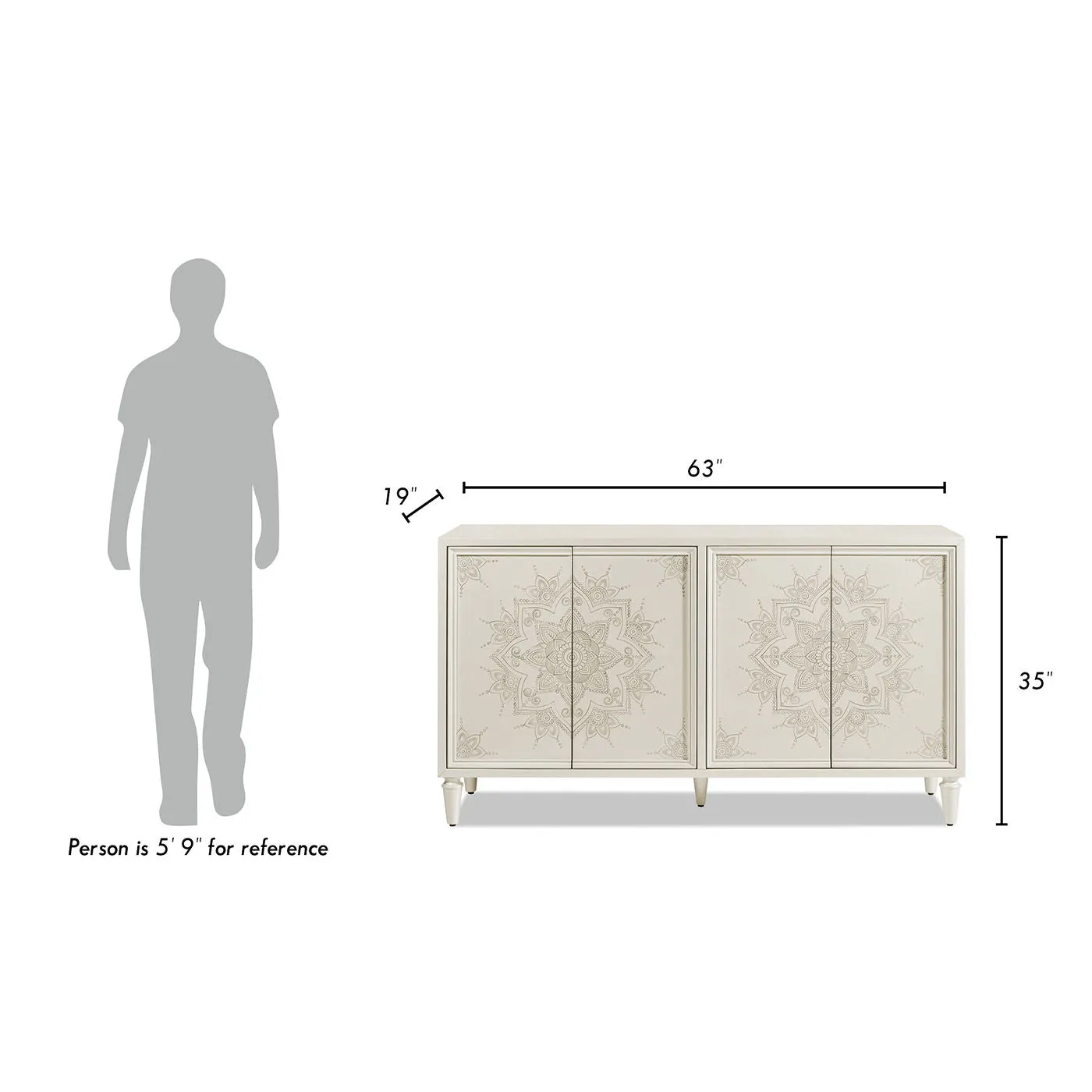 Hand Mandala Lacquered Off-White Durable Exclusive options Sideboard Mahal - Painted Ivory -