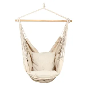 Hanging Rope Hammock Chair Porch Swing Seat, Large Hammock Net Chair Swing, Cotton Rope Porch Chair for Indoor, Outdoor, Garden, Patio, Porch, Yard - 2 Seat Cushions Included RT