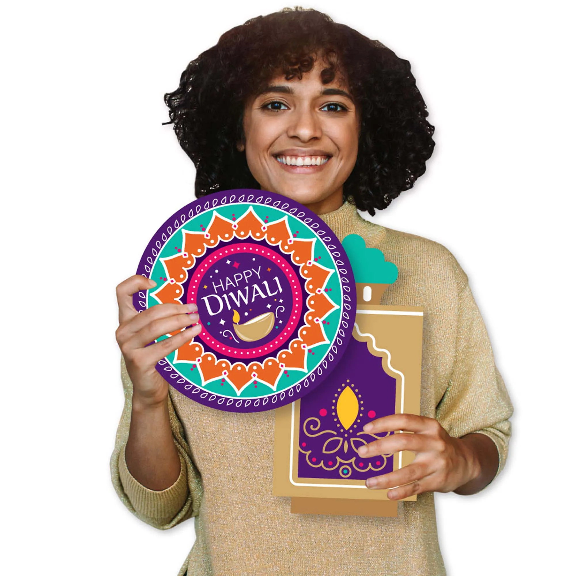 Happy Diwali - Diya Candles Lawn Decorations - Outdoor Festival of Lights Party Yard Decorations - 10 Piece