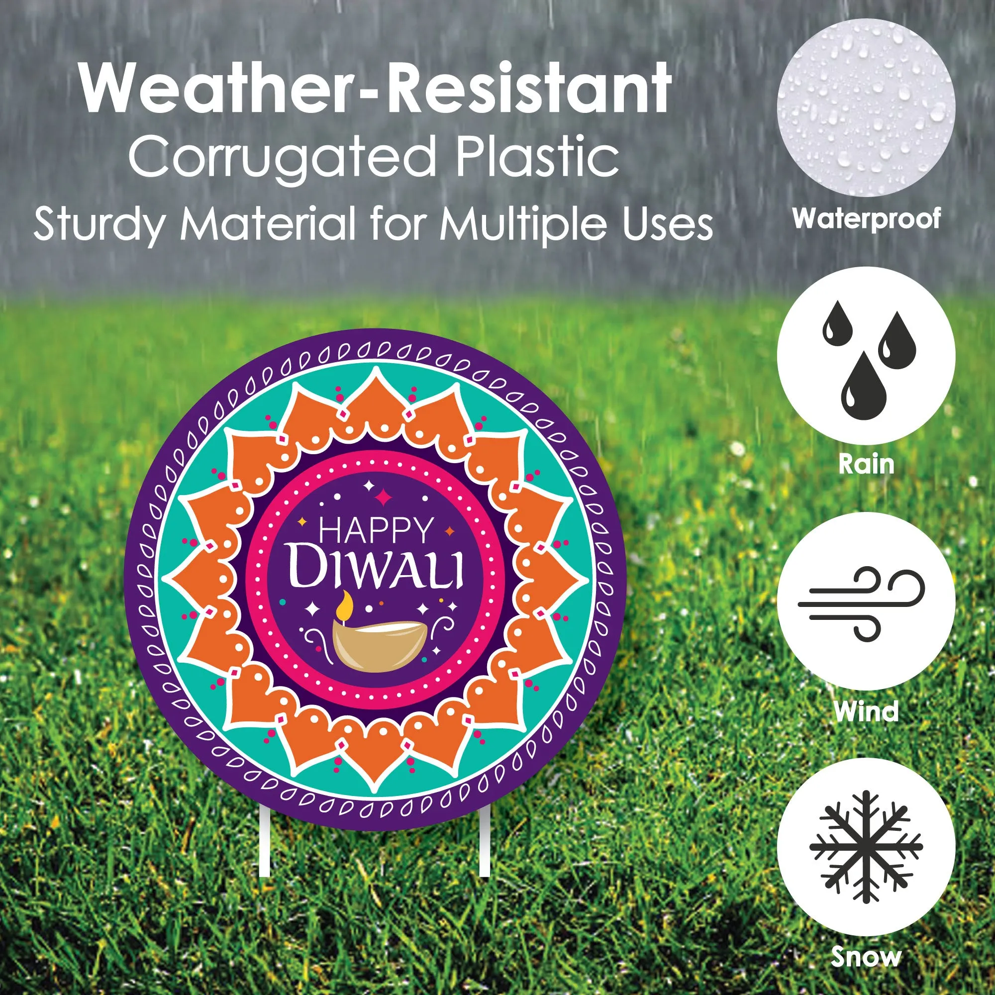 Happy Diwali - Diya Candles Lawn Decorations - Outdoor Festival of Lights Party Yard Decorations - 10 Piece