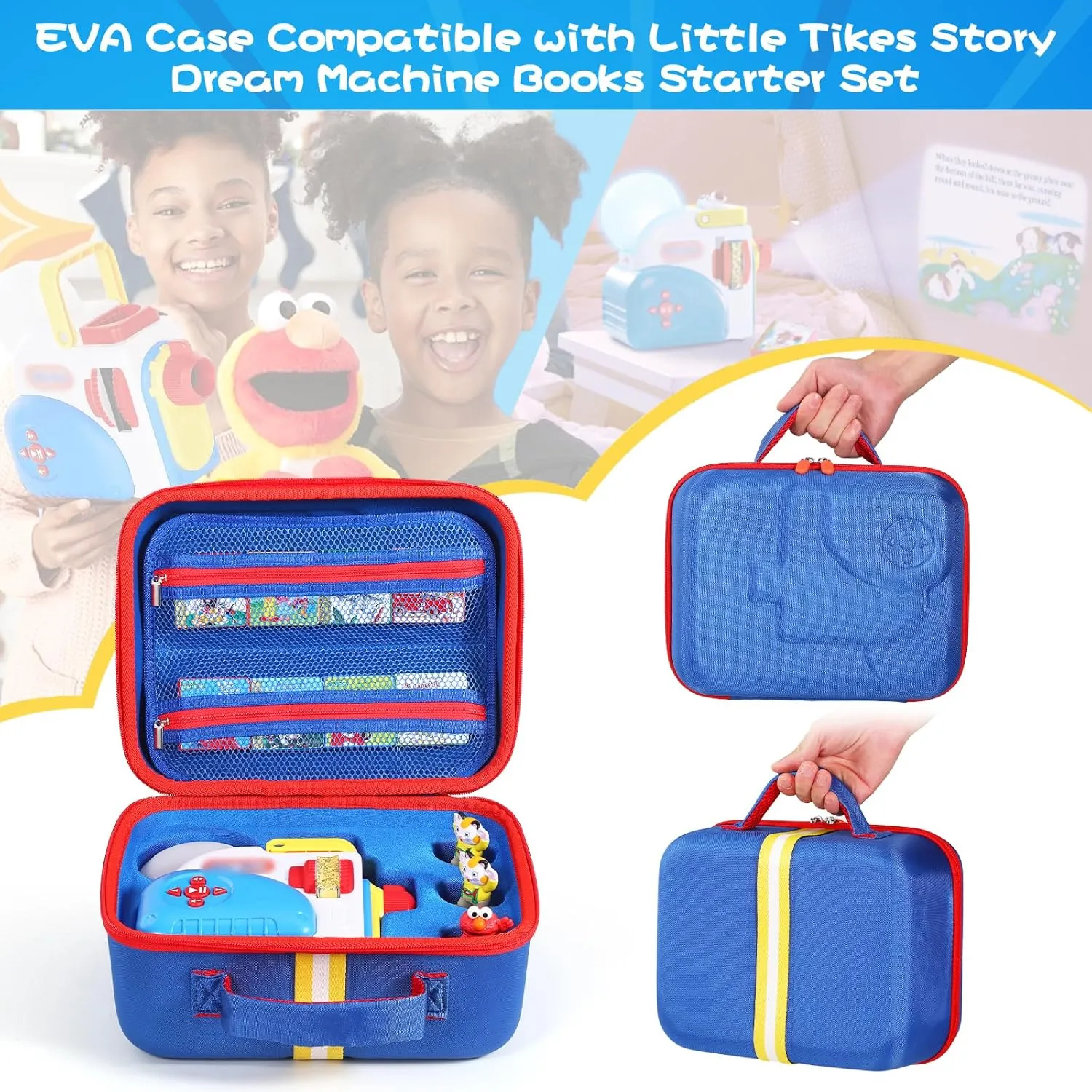 Hard Carrying Case Fits for Little Tikes Story Dream Machine Books Starter Set, Protective Travel Container Case for Storytime Audio Play Real for Littles Character Collection, Blue (Box Only)